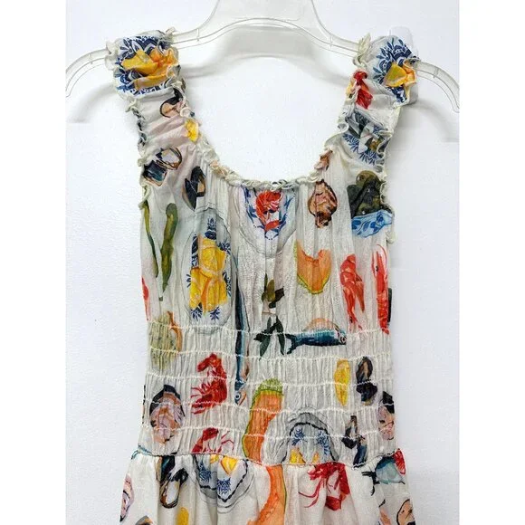 Lisa Says Gah Annie Food Print Maxi Dress Tapas Ivory Lemon Olive Fruit S - Picture 4 of 13